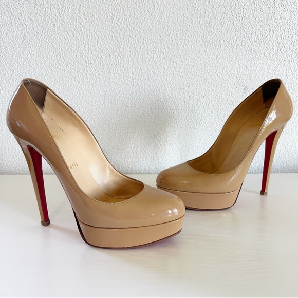 Christian Louboutin Bianca Nude Tan Patent Leather Platform Heels Size EU 41 - Picture 2 of 13